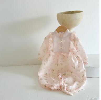 ベビードレス 花柄刺繍ベビーチャイナドレス風ロンパース