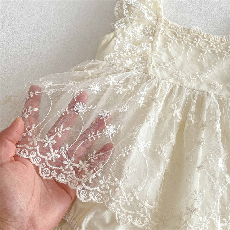 ベビードレス 女の子用スクエアネック総レース付きロンパース夏新作