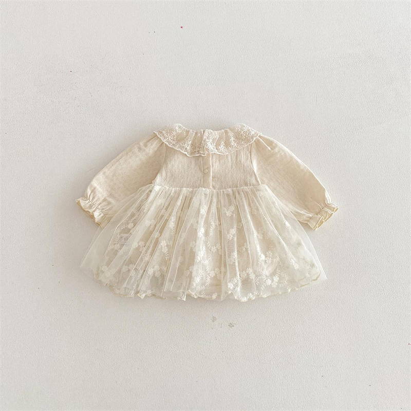 春新作 女の子 レース襟 長袖ベビードレス 結婚式