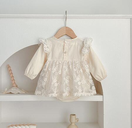 ベビードレス 新生児レースロンパースドレス カチューシャセット
