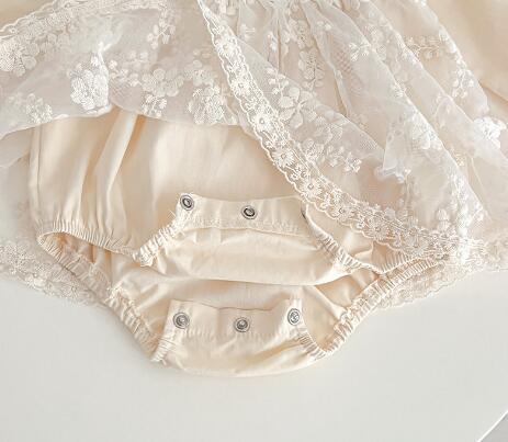 ベビードレス 新生児レースロンパースドレス カチューシャセット