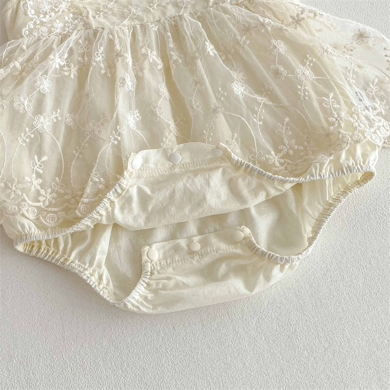 ベビードレス 女の子用スクエアネック総レース付きロンパース夏新作