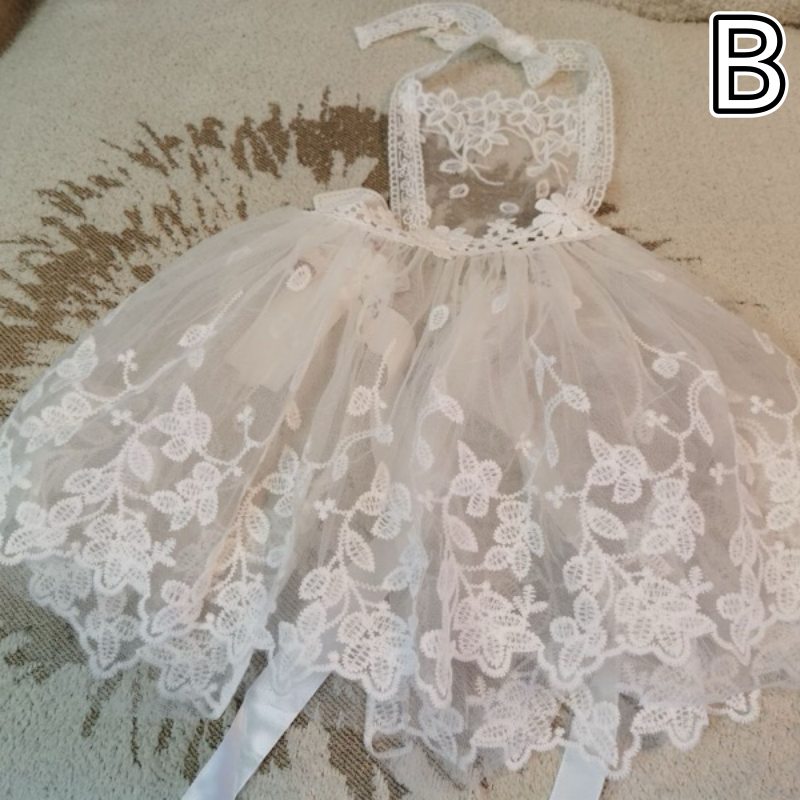 女児用レース刺繍ベビードレス 花柄チュール エプロン風