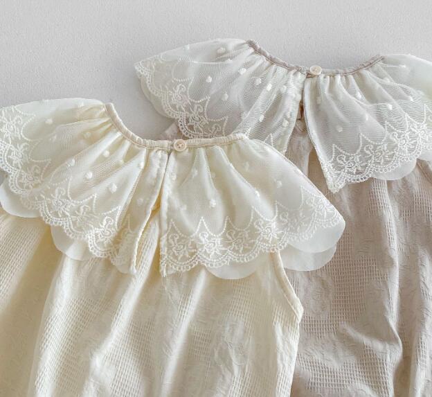 韓国風ベビードレス半袖ロンパース襟付き２色展開