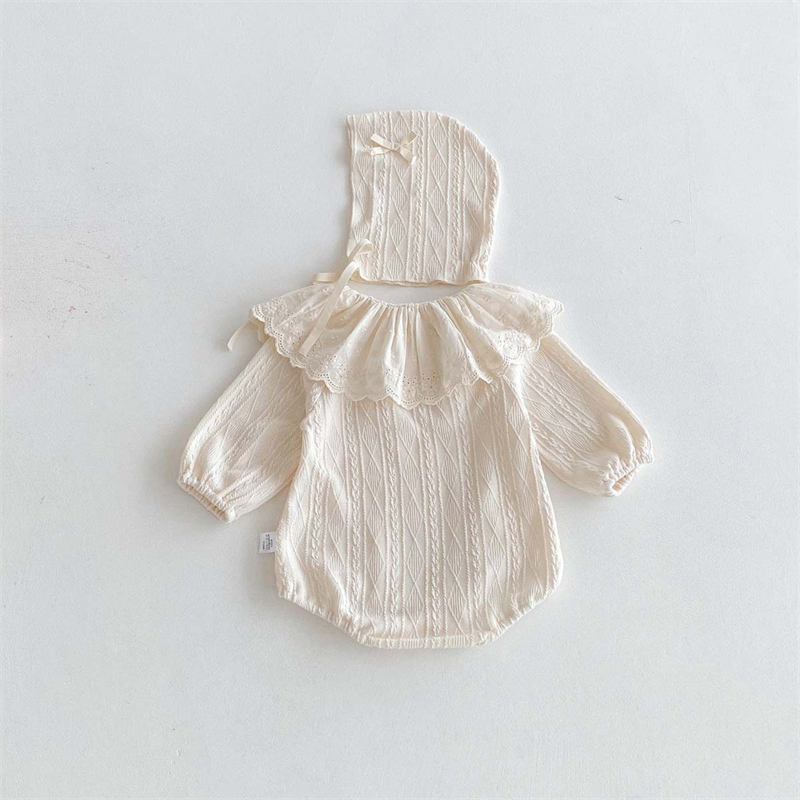 ベビードレス 帽子付きラッフルカラーロンパース女の子用可愛いベビー服