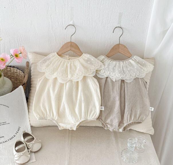 韓国風ベビードレス半袖ロンパース襟付き２色展開