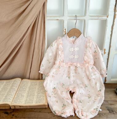 ベビードレス 花柄刺繍ベビーチャイナドレス風ロンパース