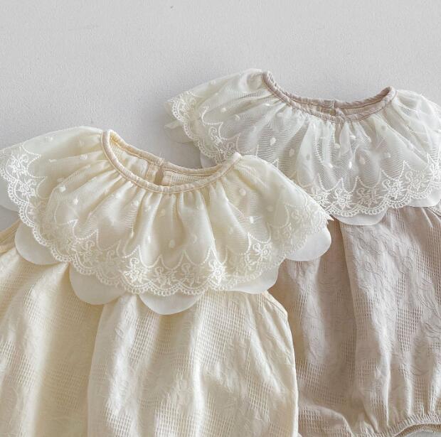 韓国風ベビードレス半袖ロンパース襟付き２色展開