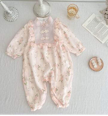 ベビードレス 花柄刺繍ベビーチャイナドレス風ロンパース