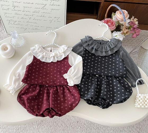 新作ベビードレス3点セット フリル襟ブラウス ジャンパースカート ブルマ 結婚式