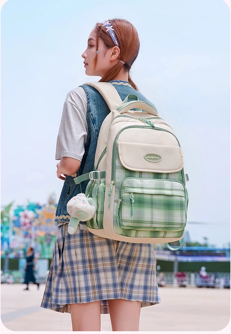 高校生 リュック 多機能チェック柄通学リュック