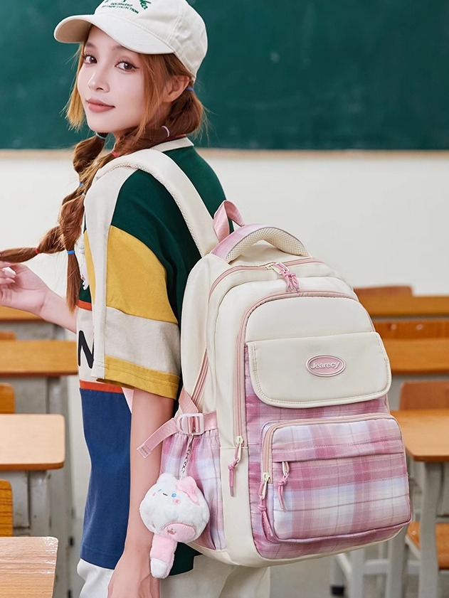 高校生 リュック 多機能チェック柄通学リュック