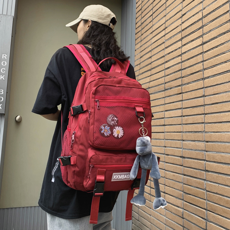 高校生 リュック 花刺繍メッシュポケット通学リュック