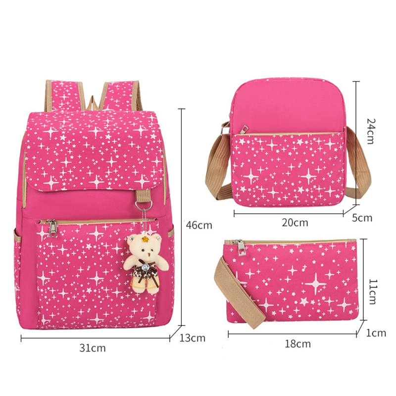 高校生 リュック 女子高校生向け星柄大容量リュック三点セット