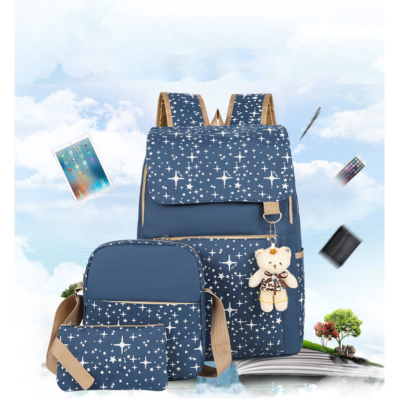 高校生 リュック 女子高校生向け星柄大容量リュック三点セット