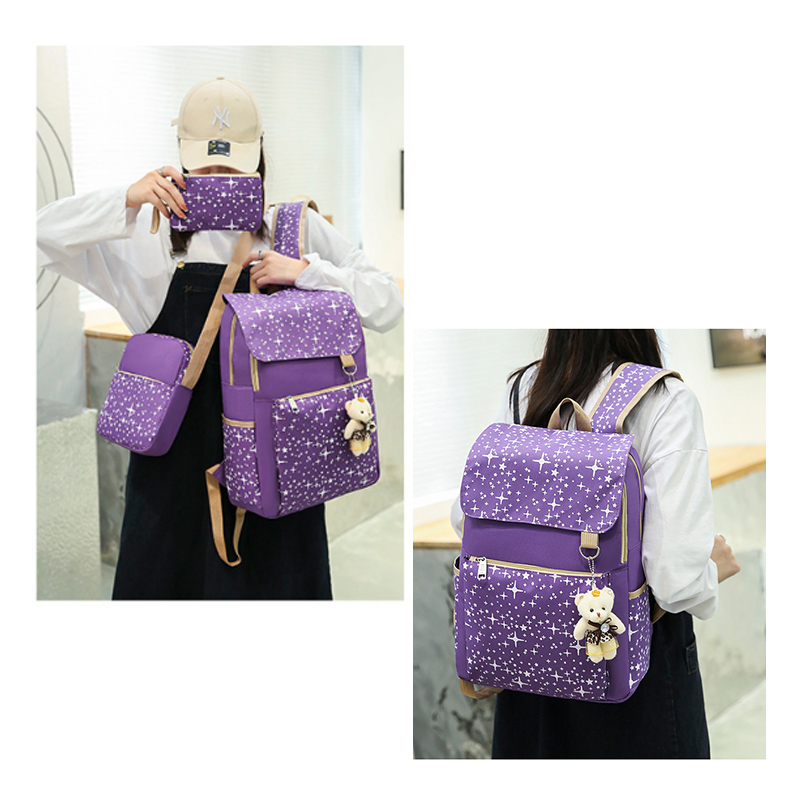 高校生 リュック 女子高校生向け星柄大容量リュック三点セット