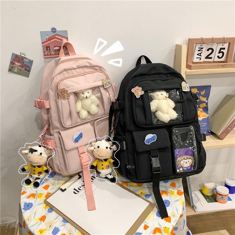 バックパック ぬいぐるみポケット付き学生リュック