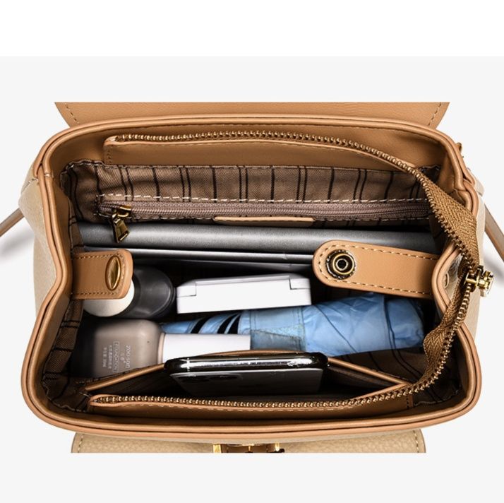 上質レザー調フラップ付き多機能バックパック