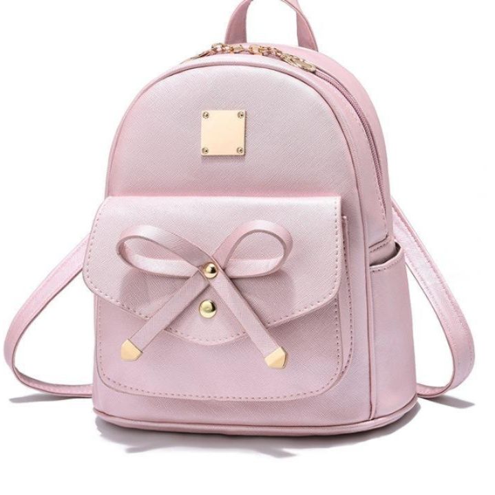 リボンモチーフ付き小型合成皮革バックパック