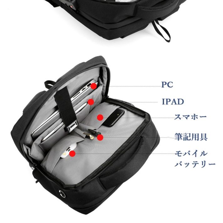 バックパック 男性用通勤撥水大容量多機能仕分け