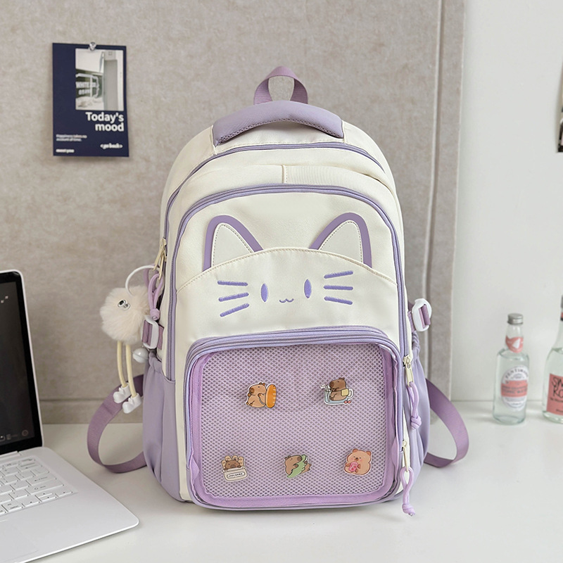 バックパック 通学 猫耳デザイン メッシュポケット リュック