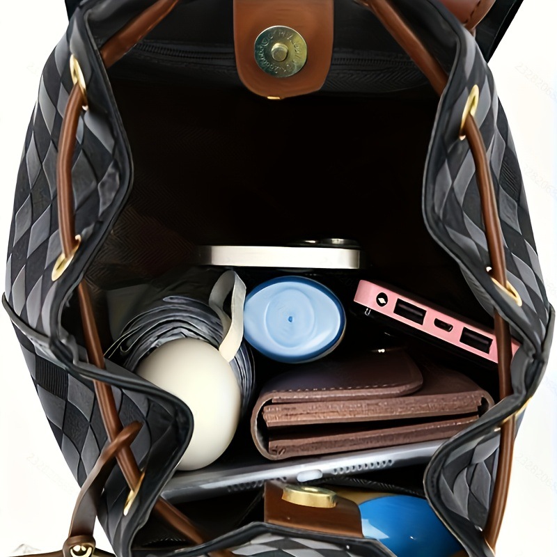 バックパック キルティング編み込みデザイン巾着型バックパック