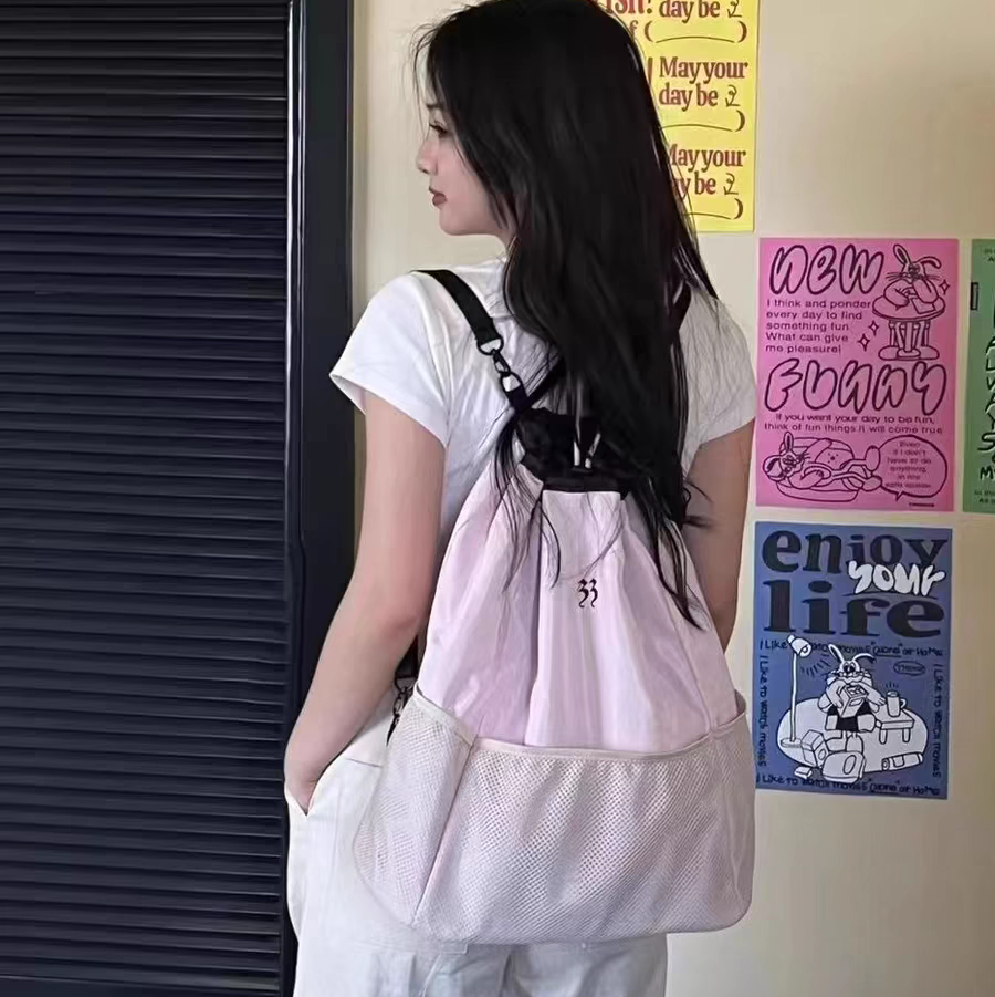 ナイロンバッグ ツートーン素材巾着バッグ