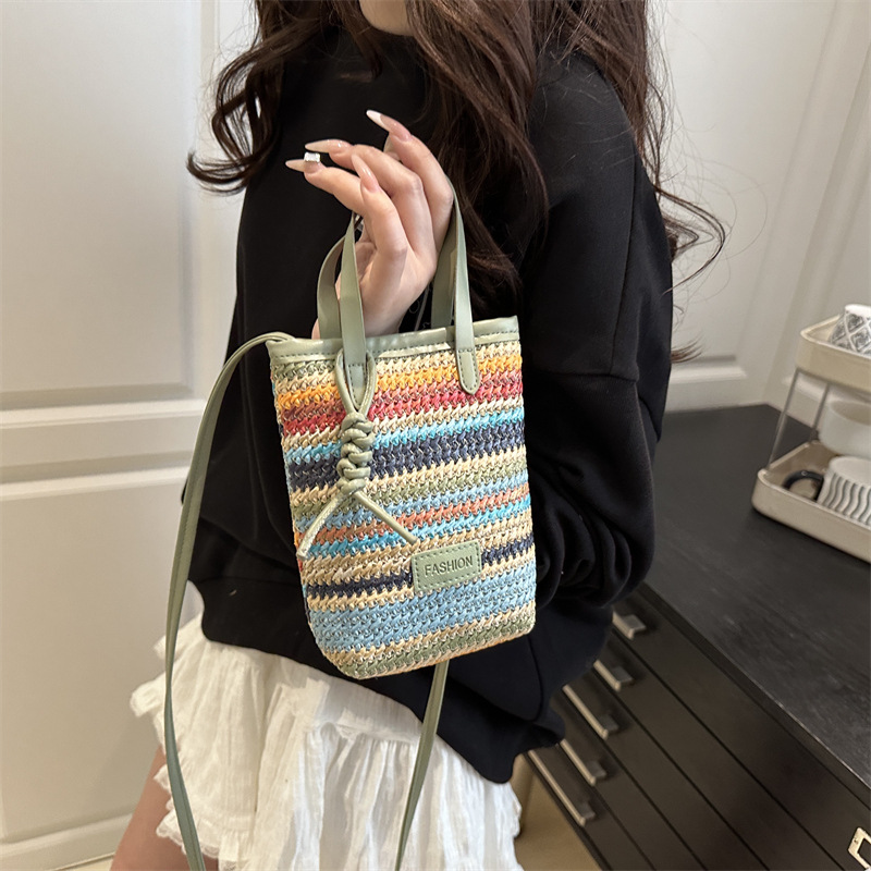 ショルダーバッグレディース 彩り編み込みミニカゴバッグ