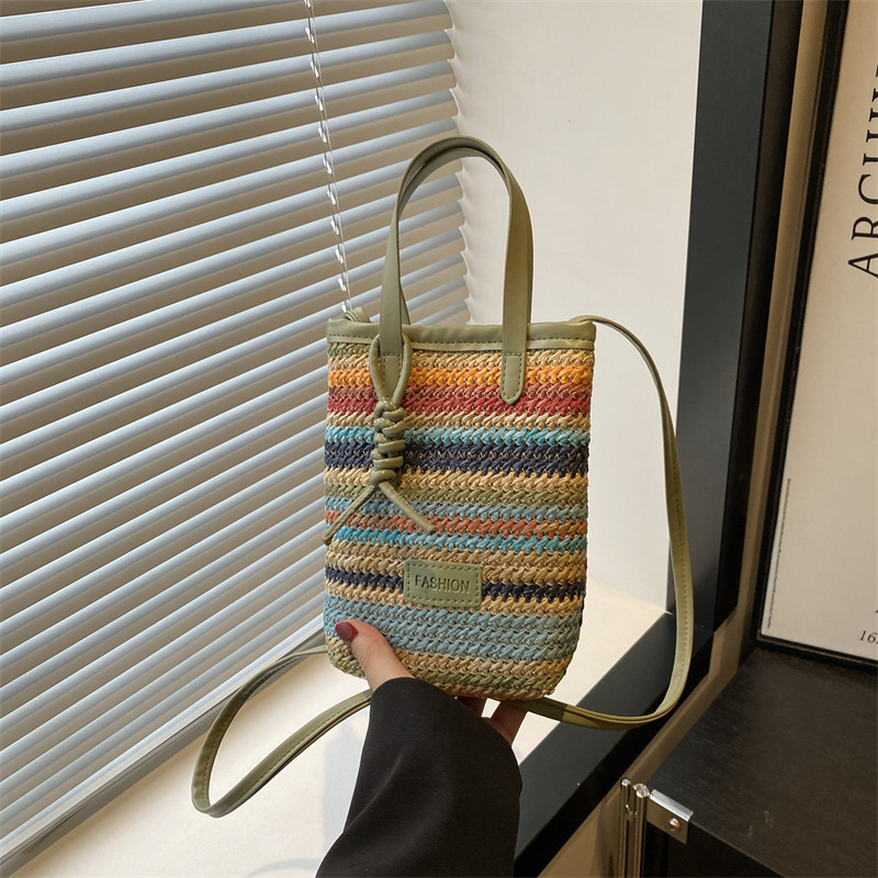 ショルダーバッグレディース 彩り編み込みミニカゴバッグ