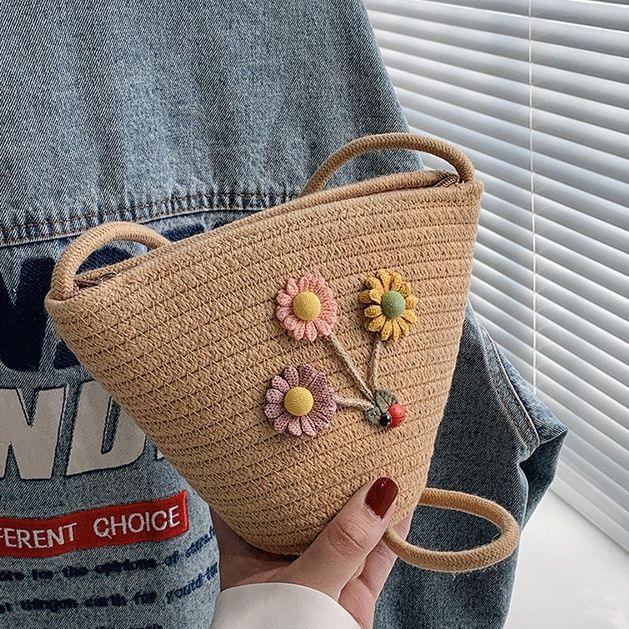 ショルダーバッグレディース 花束刺繍ミニかごショルダー