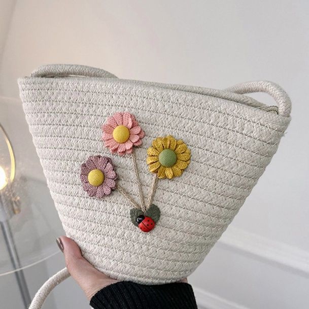 ショルダーバッグレディース 花束刺繍ミニかごショルダー