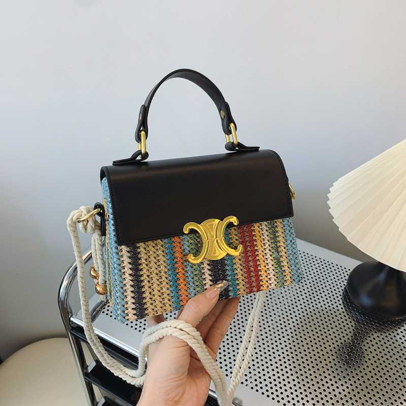 ショルダーバッグレディース レトロ調カゴ素材コンビミニバッグ