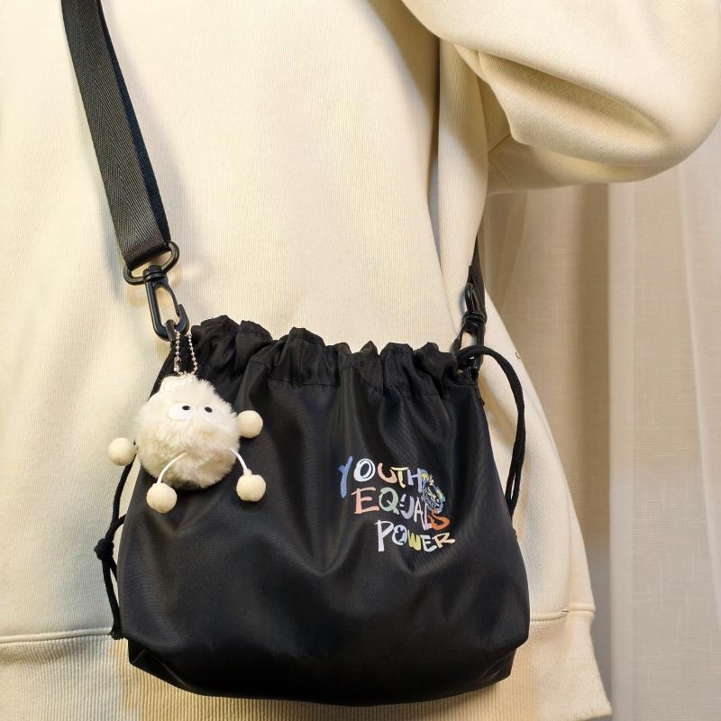 ショルダーバッグレディース かわいいメッセージ入り巾着ショルダー