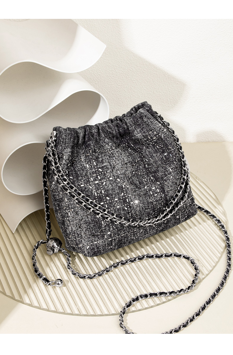 ショルダーバッグレディース 刺繍デニム風巾着ショルダー