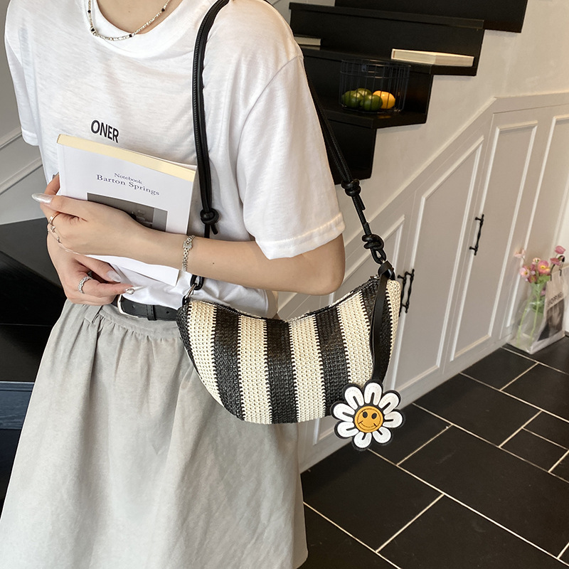 ショルダーバッグレディース 花笑み レインボー編みバッグ