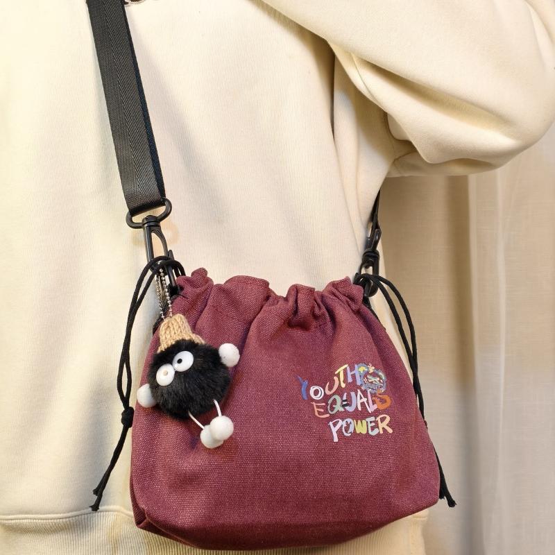 ショルダーバッグレディース かわいいメッセージ入り巾着ショルダー