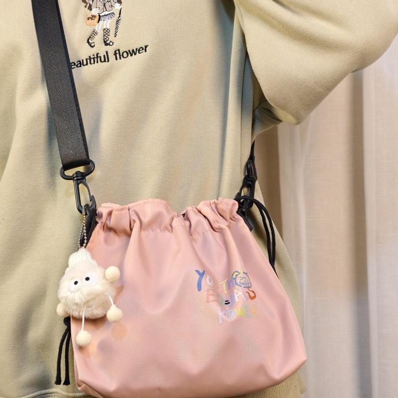 ショルダーバッグレディース かわいいメッセージ入り巾着ショルダー