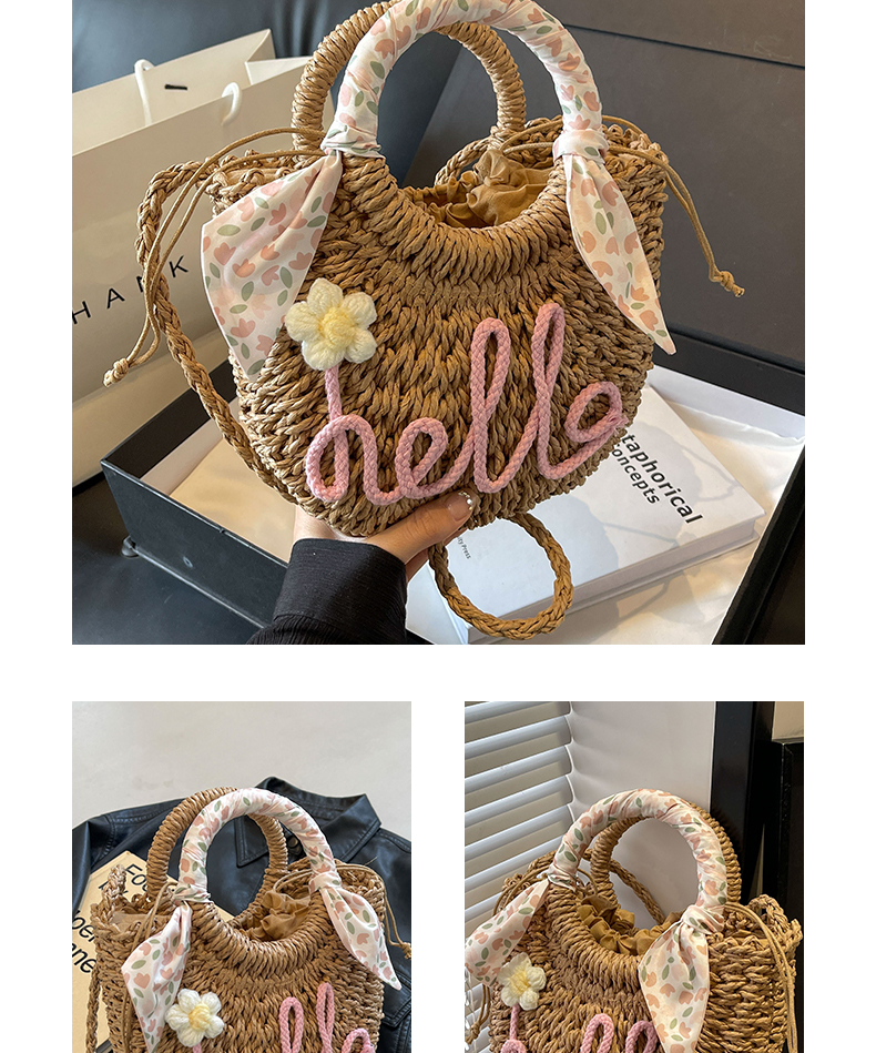 ショルダーバッグレディース 花刺繍付き丸型ミニかごバッグ