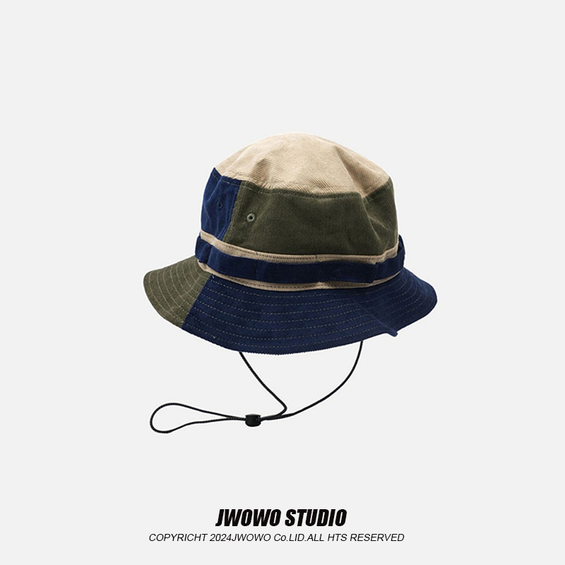 バケットハット 多彩配色切替紐付きバケットハット