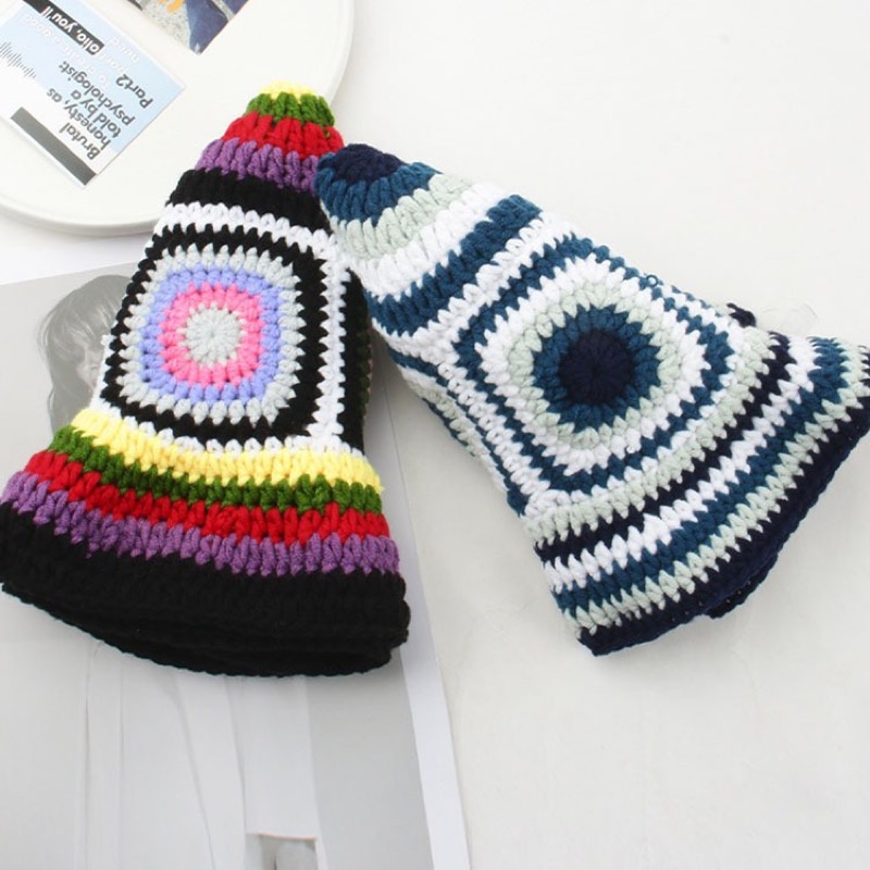 バケットハット 編み物 幾何学模様 ニット バケットハット レディース 帽子