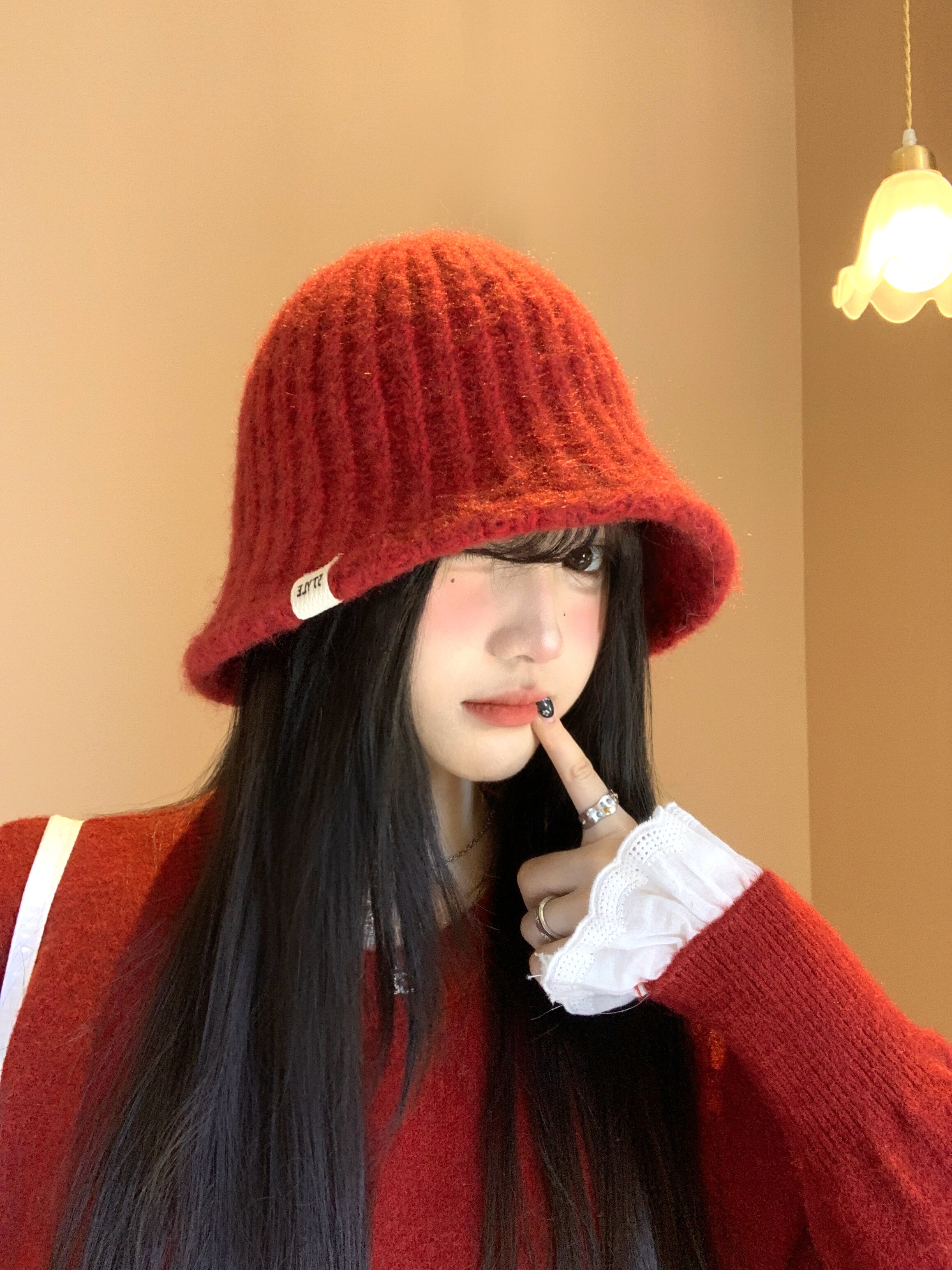 バケットハット ふわもこリブ編み込みバケットハット