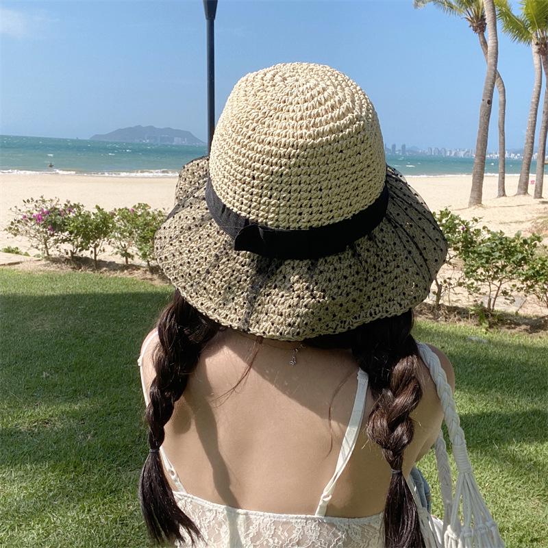 バケットハット 透かし編みつば広バケットハット夏仕様