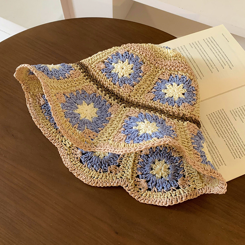 バケットハット 花モチーフ手編みバケットハット