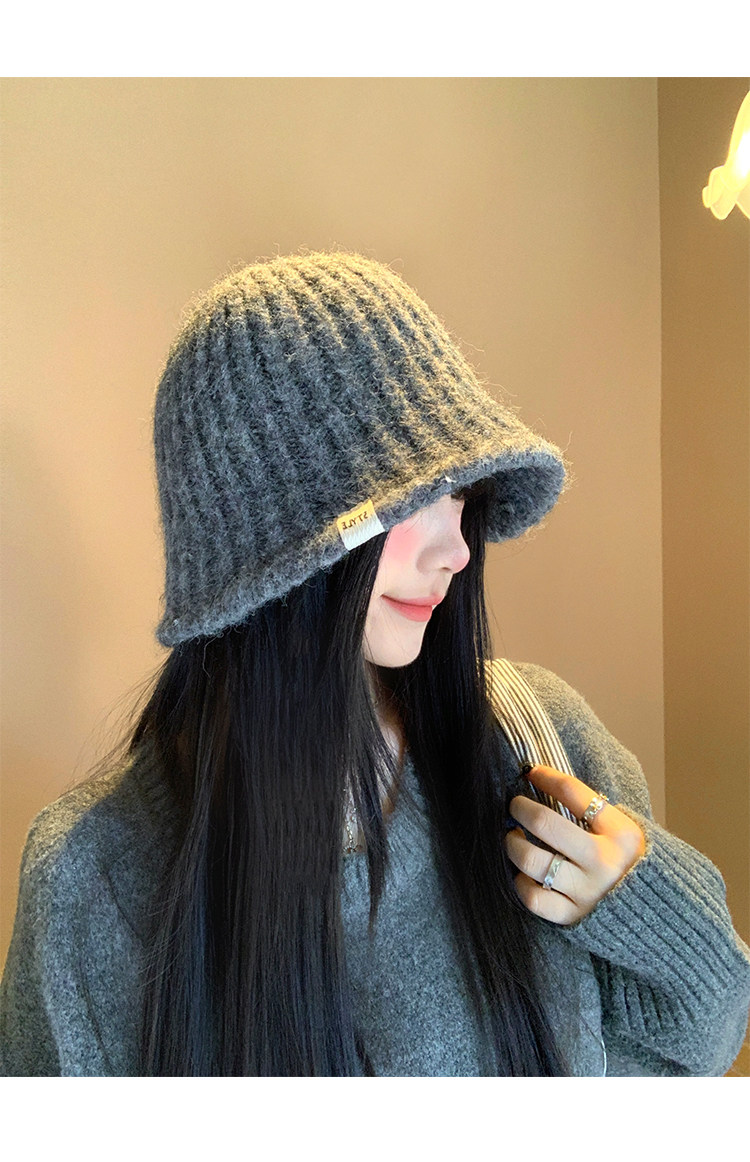バケットハット ふわもこリブ編み込みバケットハット