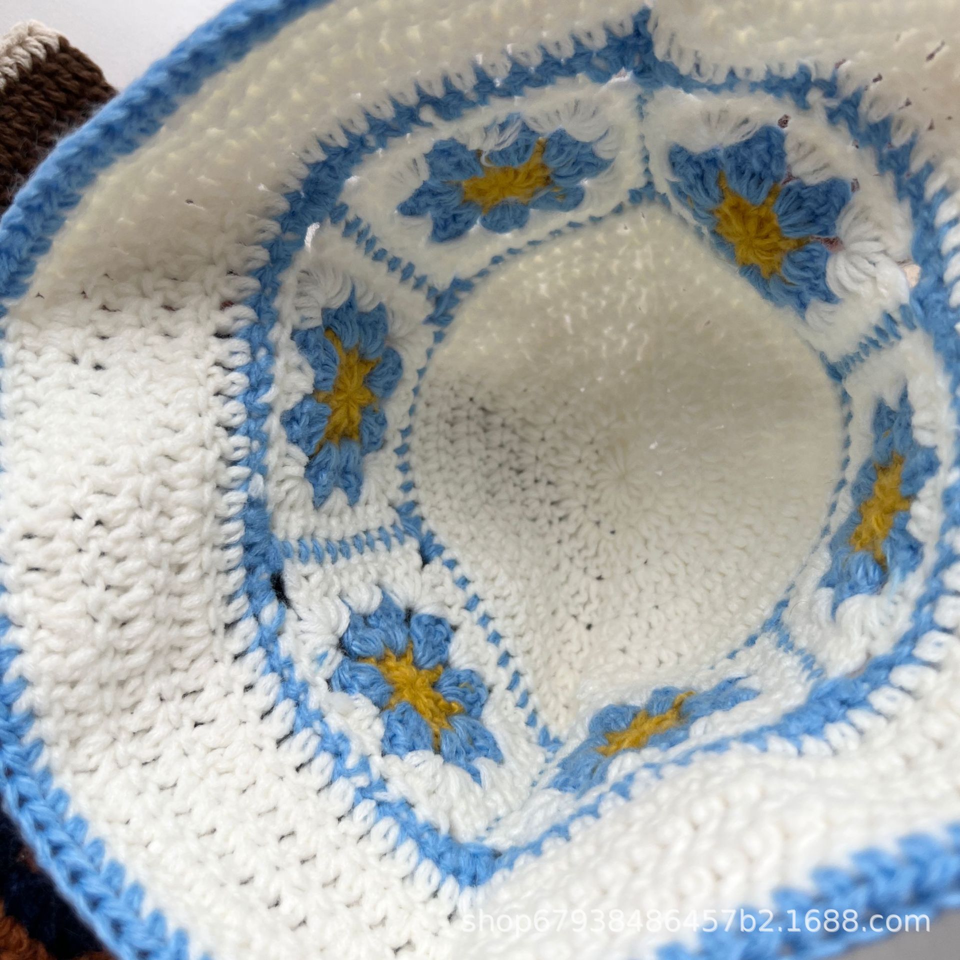 バケットハット 花モチーフ かぎ針編みのクロシェ 手編みバケットハット