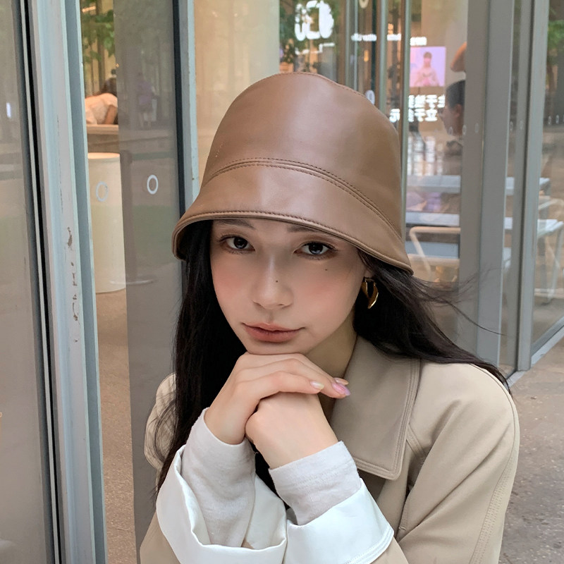 バケットハット 本革 ステッチデザイン レザーバケットハット