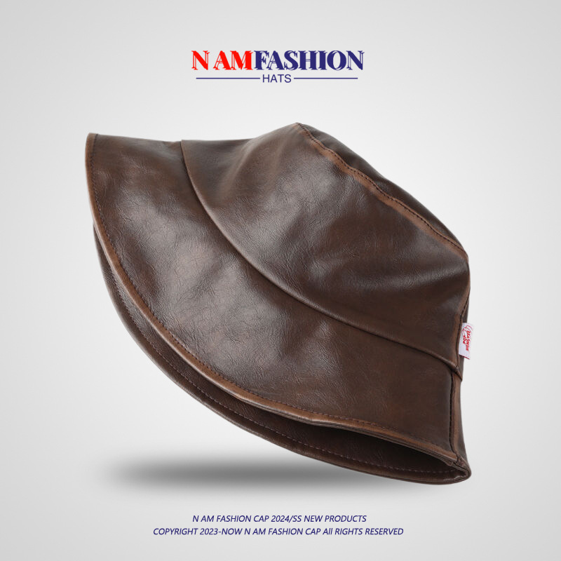 バケットハット 本革仕立て 上質 縫製デザイン レザー調バケットハット