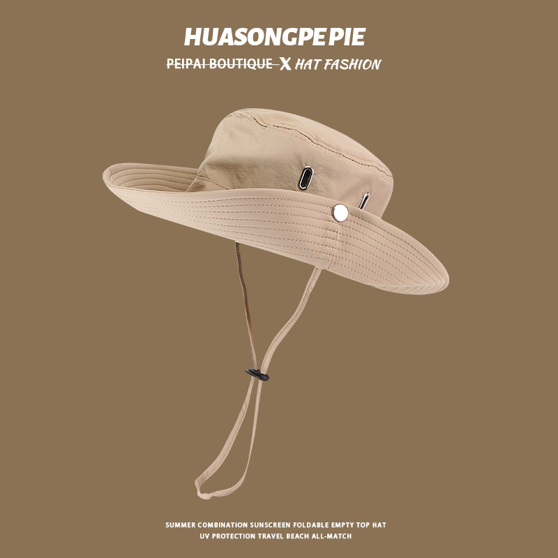バケットハット 紐付きつば広バケットハット日除け機能性帽子