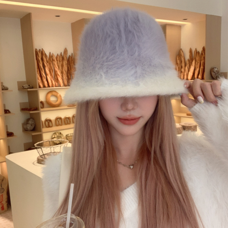 バケットハット ふんわり柔らか配色ファーバケットハット