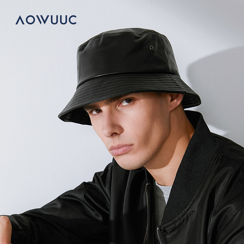 バケットハット 本革仕立て 大人カジュアル レザー調バケットハット